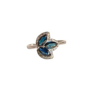 Genuine Sapphire and Diamond Ring in 925 Sterling Silver